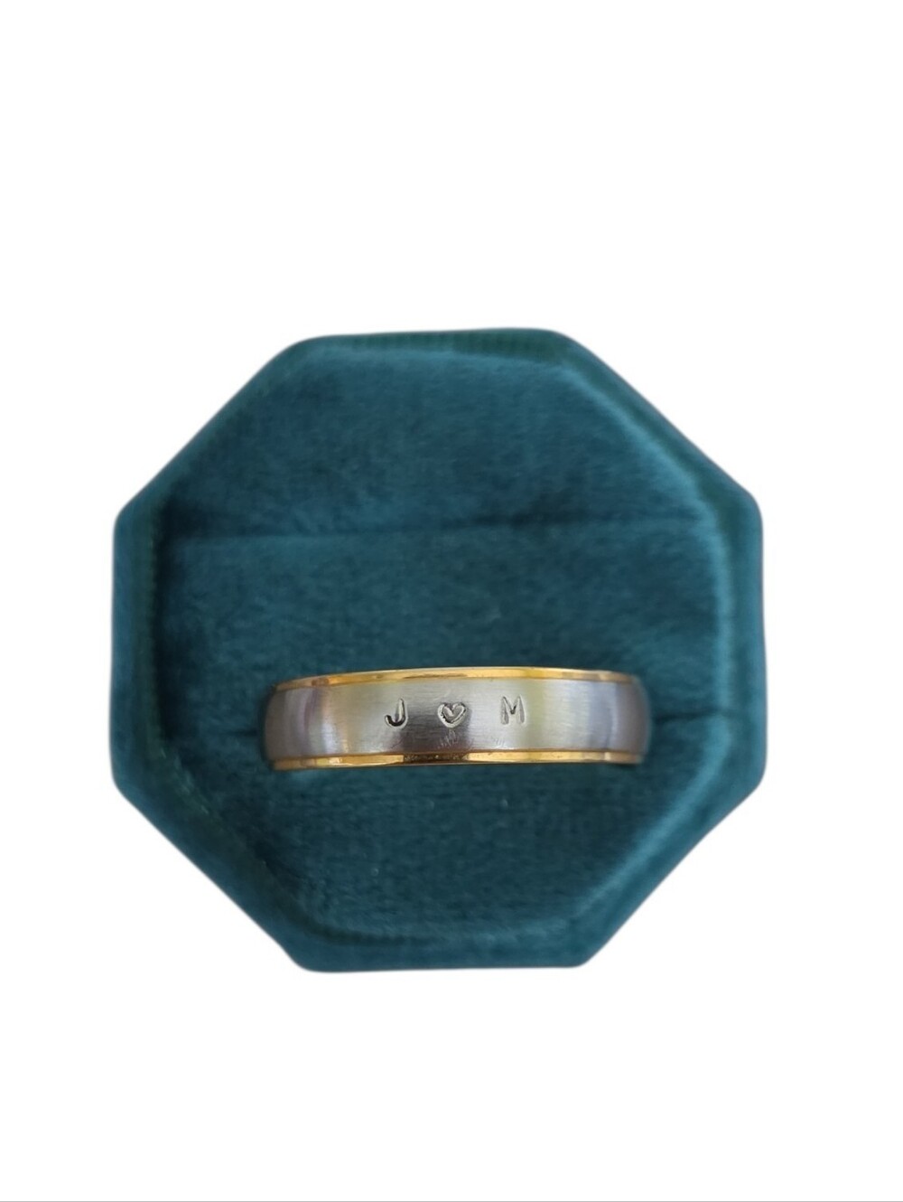 Size 15 Two-Tone Personalized Band Ring with Heart Initials